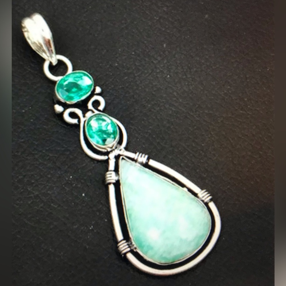 Amazonite Aqua Apatite Stamped 925 Sterling Silver Necklace